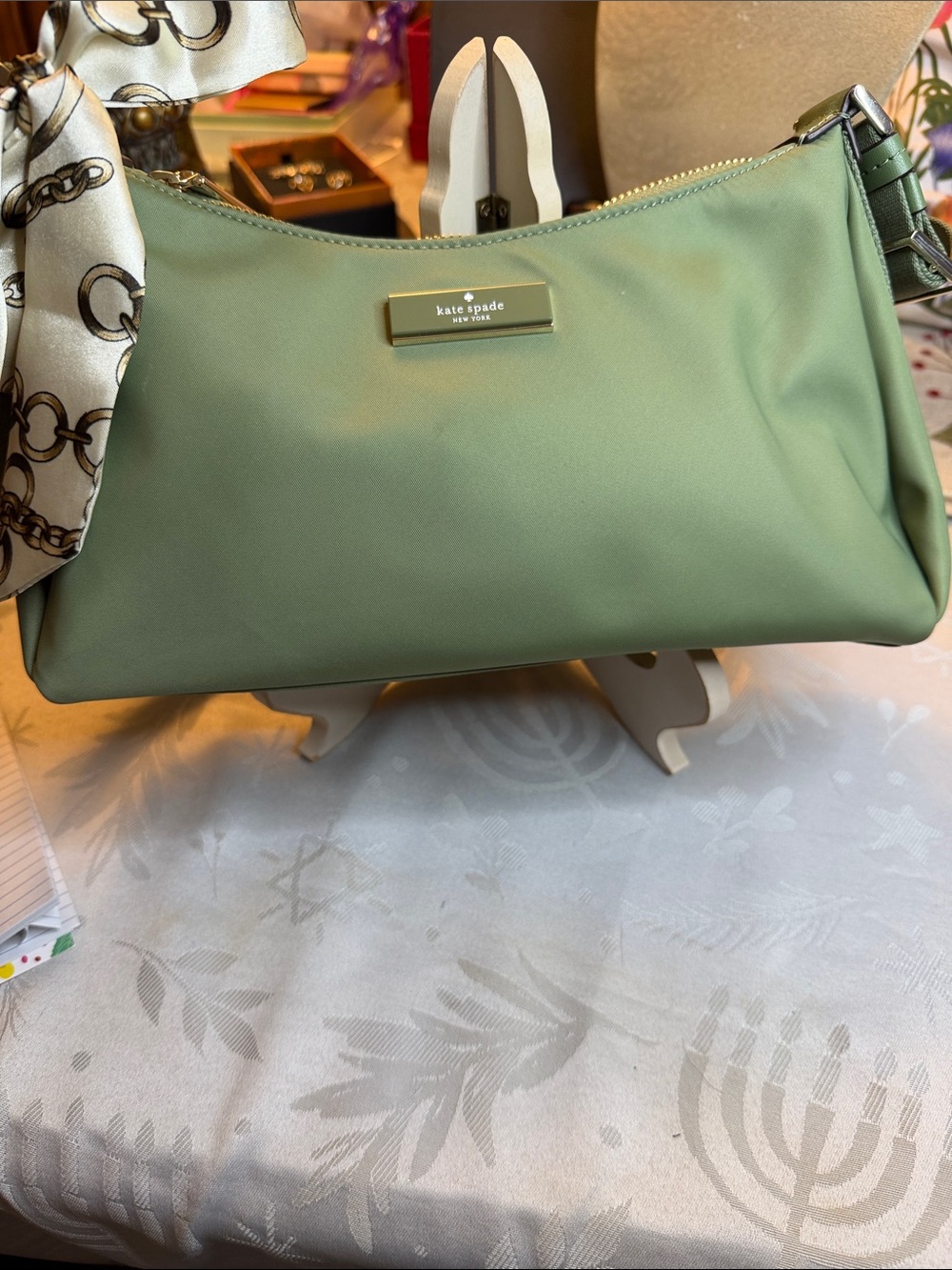 kate spade Sage Green Shoulder Bag with Gold Plaque